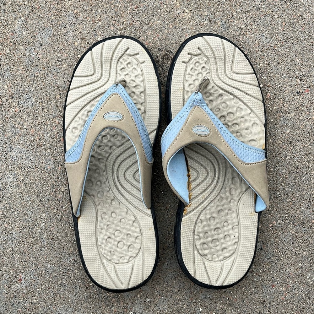 Speedo flip flops tan/blue-cushion sole